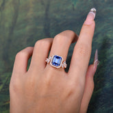 4CT Emerald Cut Sapphire 4 Prong Engagement Ring Vintage Classic Side Stones Halo Bridal Ring